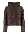 Herno Brown Cropped Down Jacket With Fixed Hood With Snap Buttons In Tech Fabric Woman In Brown