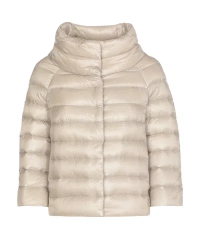 Herno Long-sleeved Quilted Down Jacket In Neutral