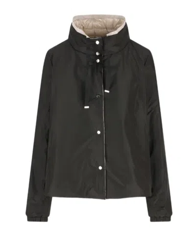 Herno Long-sleeved Reversible Coat In Black