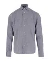 Herno Textured Grey Linen Shirt With Classic Collar In Gray