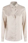 Herno Long-sleeved Silk Shirt With All-over Logo Pattern