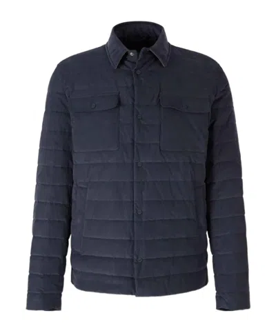 Herno Long-sleeved Snap-button Down Jacket In Blue
