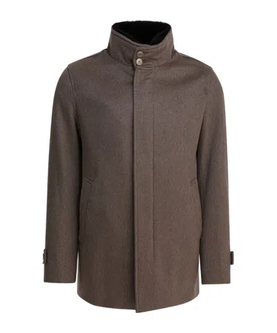 Herno Long-sleeved Straight-hem Jacket In Brown