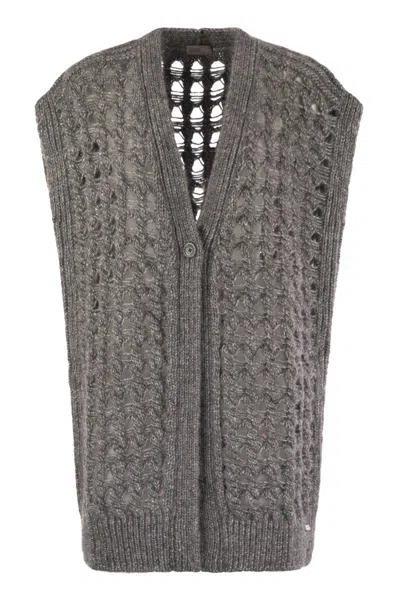 Herno Women Long Sleeveless Cardigan In Gray