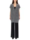 Herno Long Openwork Cardigan With V-neck And Ribbed Edges In Gray