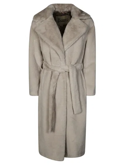 Herno Long Soft Fabric Coat With Minimalist Design In Gray