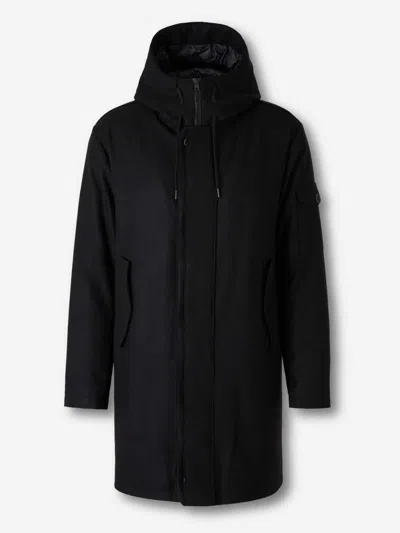 Herno High Collar Long Coat In Black