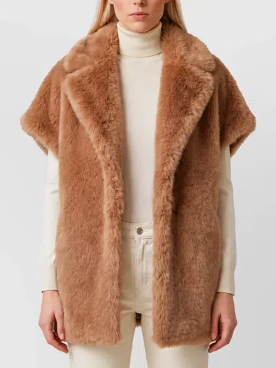Herno Long-hair Faux-fur Double-breasted Sleeveless Vest In Brown