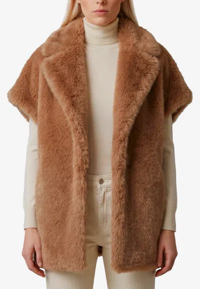 Herno Long-hair Fur-effect Sleeveless Vest In Brown