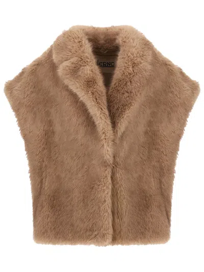 Herno Long-haired Faux Fur Vest In Brown