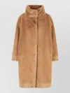 Herno Faux Fur Short Coat With High Collar In Brown