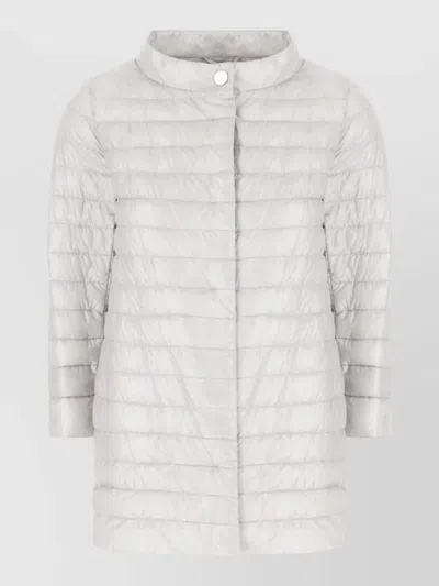 Herno Longline Nylon Down Jacket Buttoned Cuffs In Gray