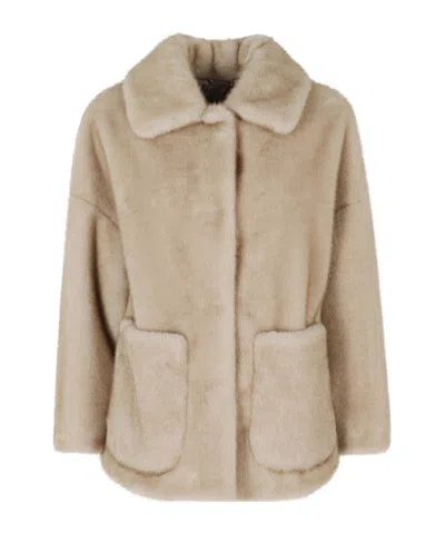 Herno Faux-fur Patch-pocket Jacket In Neutral