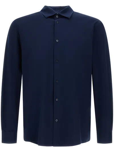Herno Long-sleeve Casual Shirt With Classic Collar And Button-down Front In Blue