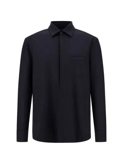 Herno Long-sleeve Gabardine Shirt In Blue