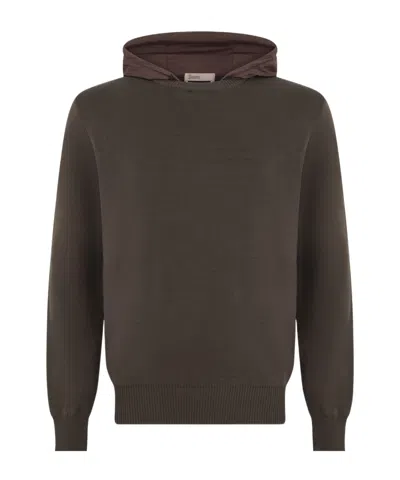 Herno Long-sleeve Hooded Sweatshirt In Brown