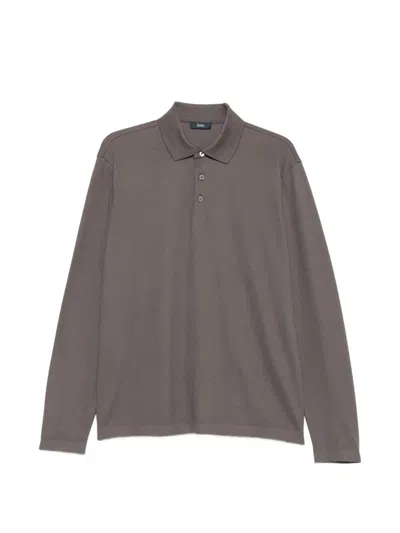 Herno Long-sleeve Polo Shirt In Gray
