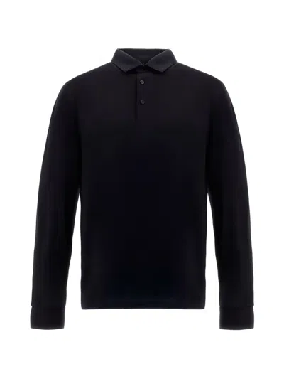 Herno Resort Polo Shirt In Wool Jersey With A Shiny Finish In Black