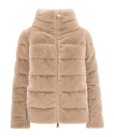 Herno Long-sleeve Zip-up Down Jacket In Neutral