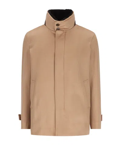 Herno Long-sleeved Button-up Jacket In Brown