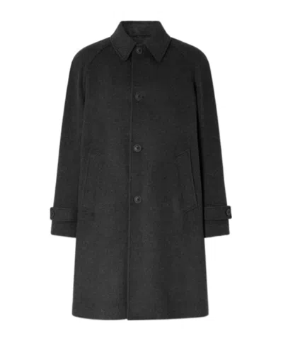 Herno Wool-blend Twill Coat In Black