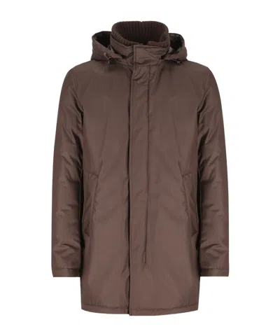 Herno Long-sleeved Down Jacket In Brown