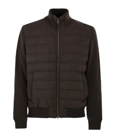 Herno Quilted Knit And Fabric Jacket With High Collar In Brown