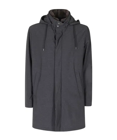 Herno Long-sleeved Hooded Coat In Black