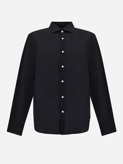 Herno Long-sleeved Navy Blue Linen Shirt