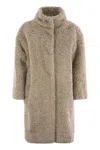 Herno Luxurious Faux Sheepskin Oversize Jacket In Tan