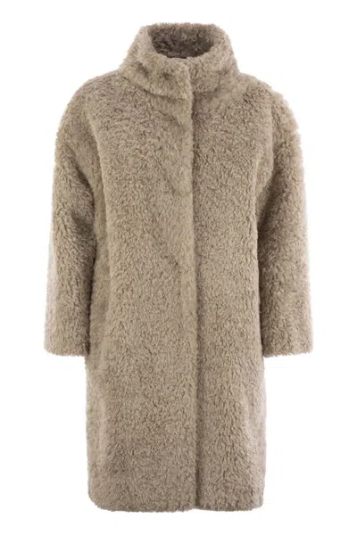 Herno Luxurious Faux Sheepskin Oversize Jacket In Beige