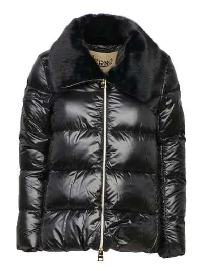 HERNO HERNO PUFFER JACKET WITH SYNTHETIC FUR COLLAR AND DESIGN