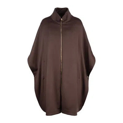 Herno Luxury Wool And Ultralight Nylon Poncho In Brown