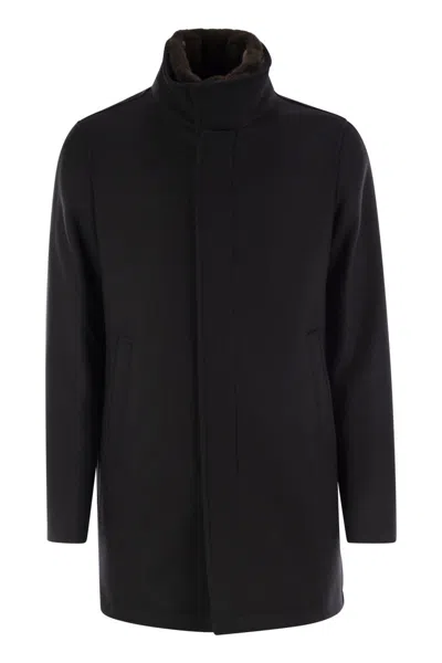Herno Luxury Wool Jacket With Removable Fur Collar In Blue