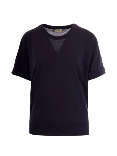 Herno Lyocell Cotton Pleated Round-neck T-shirt In Blue