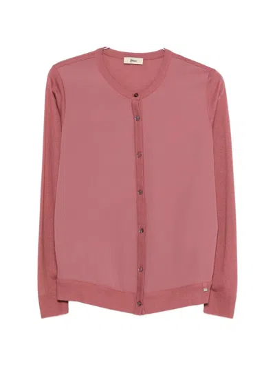 Herno Lyocell Cotton Polyester Cardigan In Pink
