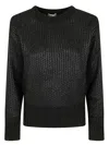 Herno Double Sequin-effect Knit Sweater With Crew Neck And Ribbed Edges In Black
