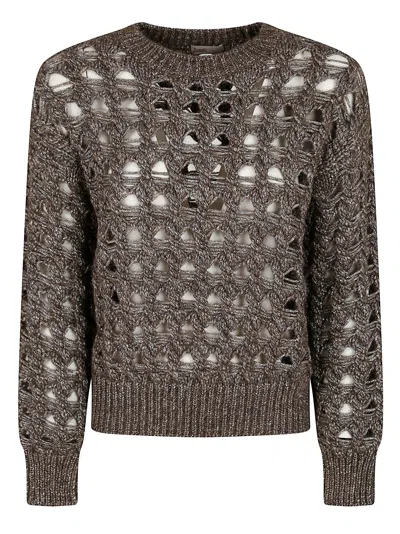 Herno Open-knit Alpaca Blend Sweater With Metallic Sheen In Gray