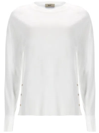Herno Neutrals Side Buttons Lightweight Long-sleeve Top In White