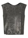 Herno Sequined Tulle Top With Boat Neck And Adjustable Drawstrings In Brown