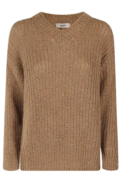 Herno Maglia Scollo A V In Cammello