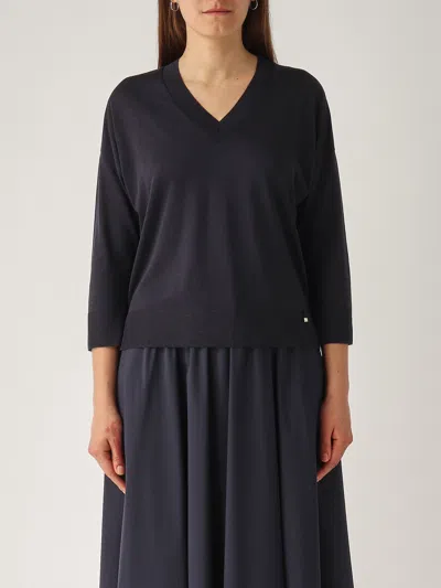 Herno Maglia Scollo A V Sweater In Blu Navy