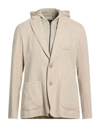 Herno Man Blazer Beige Size 44 Cotton, Linen, Polyamide, Polyurethane In Neutral