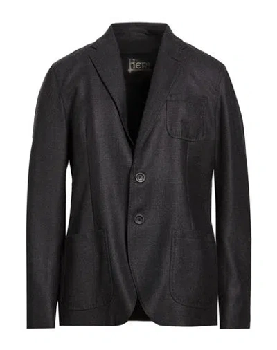 Herno Man Blazer Charcoal Size 40 Virgin Wool In Black