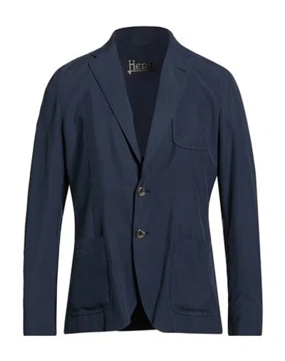 Herno Man Blazer Navy Size 40 Viscose, Polyester In Blue