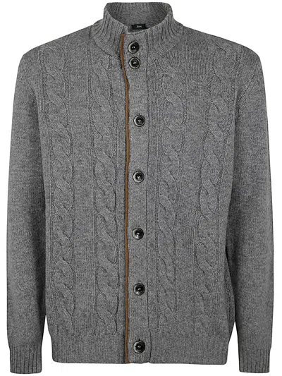 Herno Men's Cable Knit High Neck Cardigan In Gray
