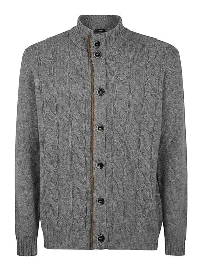 Herno Men's Cable Knit High Neck Cardigan In Gray