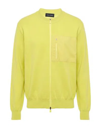 Herno Man Cardigan Lime Green Size 40 Cotton, Polyester, Elastane, Polyamide In Yellow