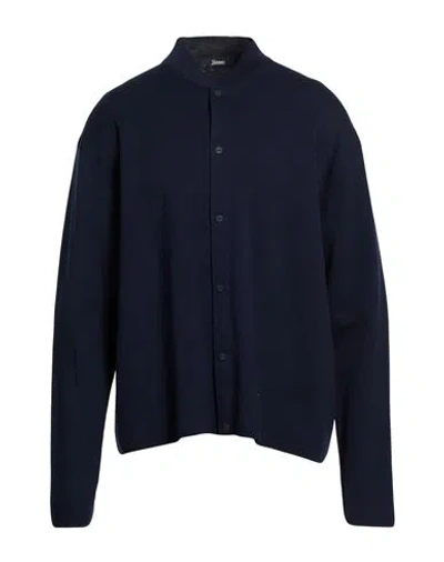 Herno Man Cardigan Midnight Blue Size 40 Cotton, Polyester
