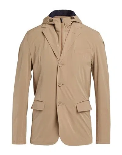 Herno Man Coat Camel Size 40 Polyester In Neutral